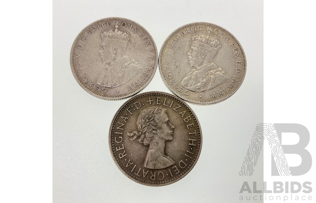 Australian Silver Florins Including KGV 1926, 1931 QE2 1954 Commemorative