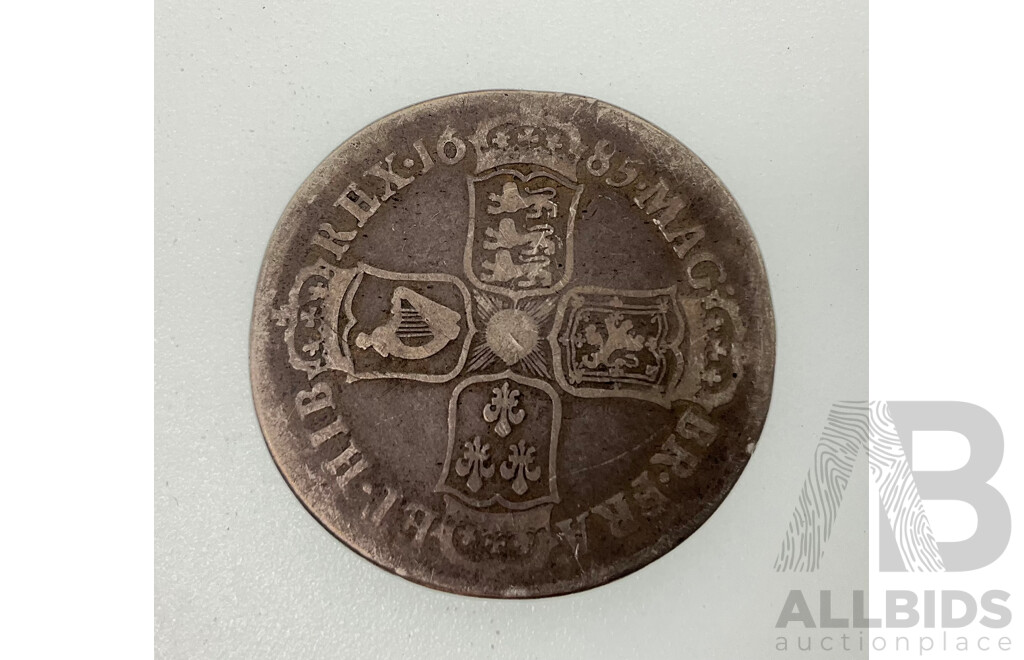 Great Britain 1685 Silver Half Crown, James II .925