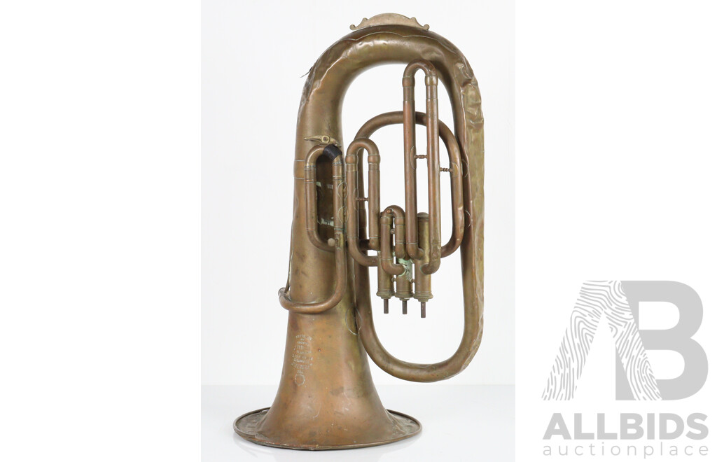 Vintage Brass 'The Federal' Tuba, Stamped Tess & Co, Saxony and Sydney