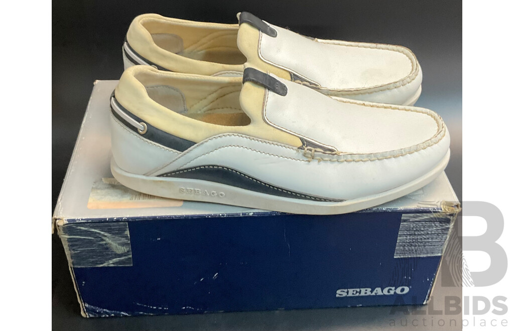 BBC Boaty Genuine Leather Shoes Size 40 & SEBAGO Cobria Womens 9 White Boat Shoes- Lot of 6