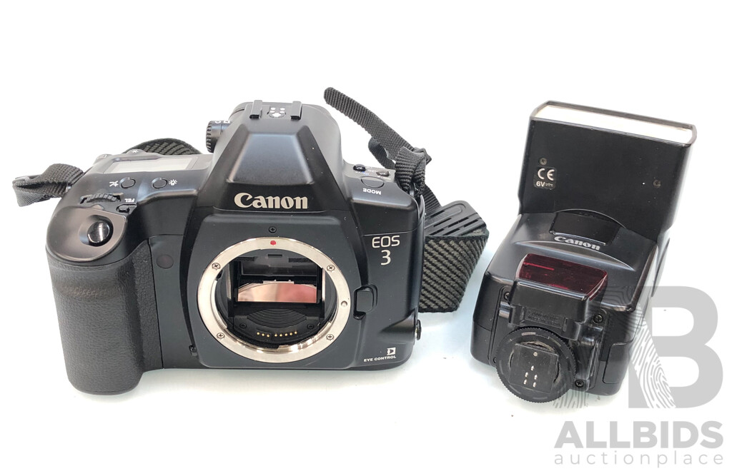 Canon EOS 3 35mm Camera Body and Canon Speedlite 550EX Flash