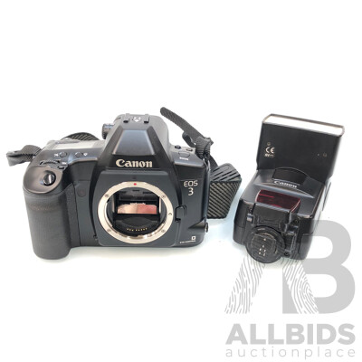 Canon EOS 3 35mm Camera Body and Canon Speedlite 550EX Flash