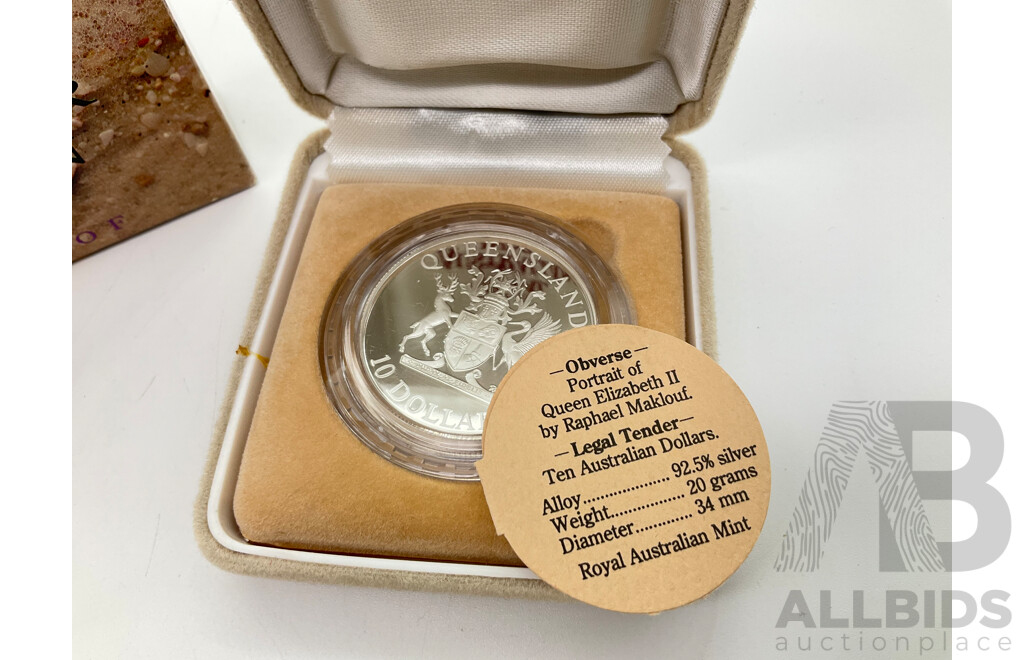 Australian 1989 Ten Dollar Silver Proof Coin, Queensland .925