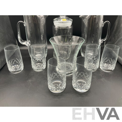 Assorted of Glassware - Jugs, Glasses, Container, Ash Trays