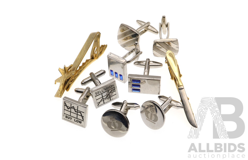 Modern Stainless Steel Cuff Links and Tie Bar Collection