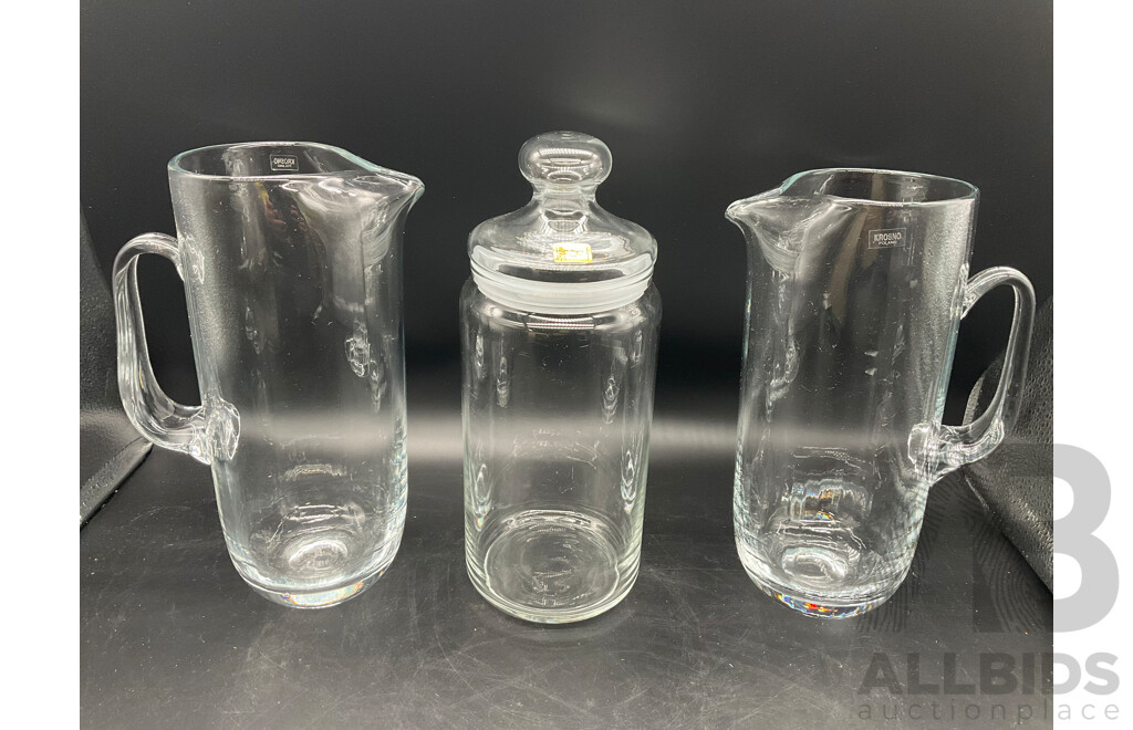 Assorted of Glassware - Jugs, Glasses, Container, Ash Trays