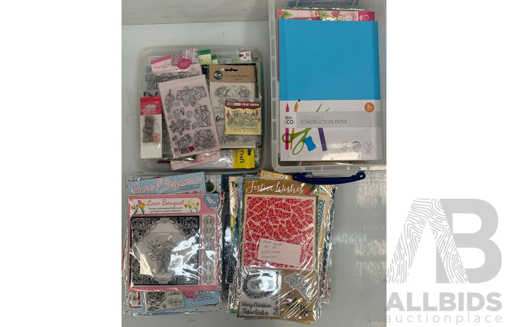 Assorted Lot of Arts and Craft - String, Ribbon, Stamps and More