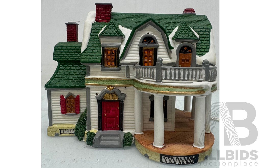 Vintage 1993 Lemax Porcelain Lighted House with Wrap-around Porch