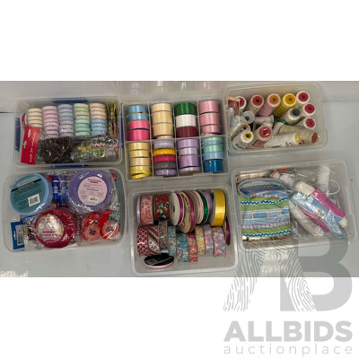 Assorted Lot of Arts and Craft - String, Ribbon, Stamps and More