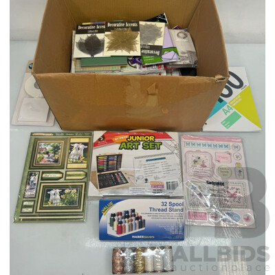 Assorted Lot of Arts & Craft, Notebooks, Hot Glue Gun & Stapler, Stickers and Decorations