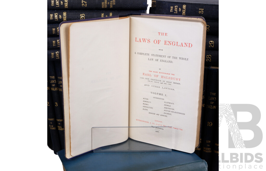 the Laws of England, Earl of Halsbury, Butterworth & Co, London, 1907, 31 Volume Hardcover Set, Along with Supplement 1933