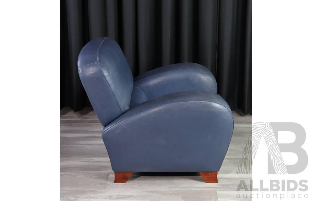 Pair of Blue Leather Club Armchairs by Artifex