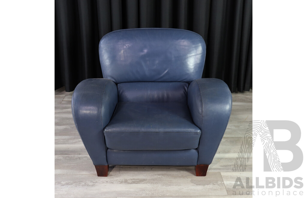 Pair of Blue Leather Club Armchairs by Artifex