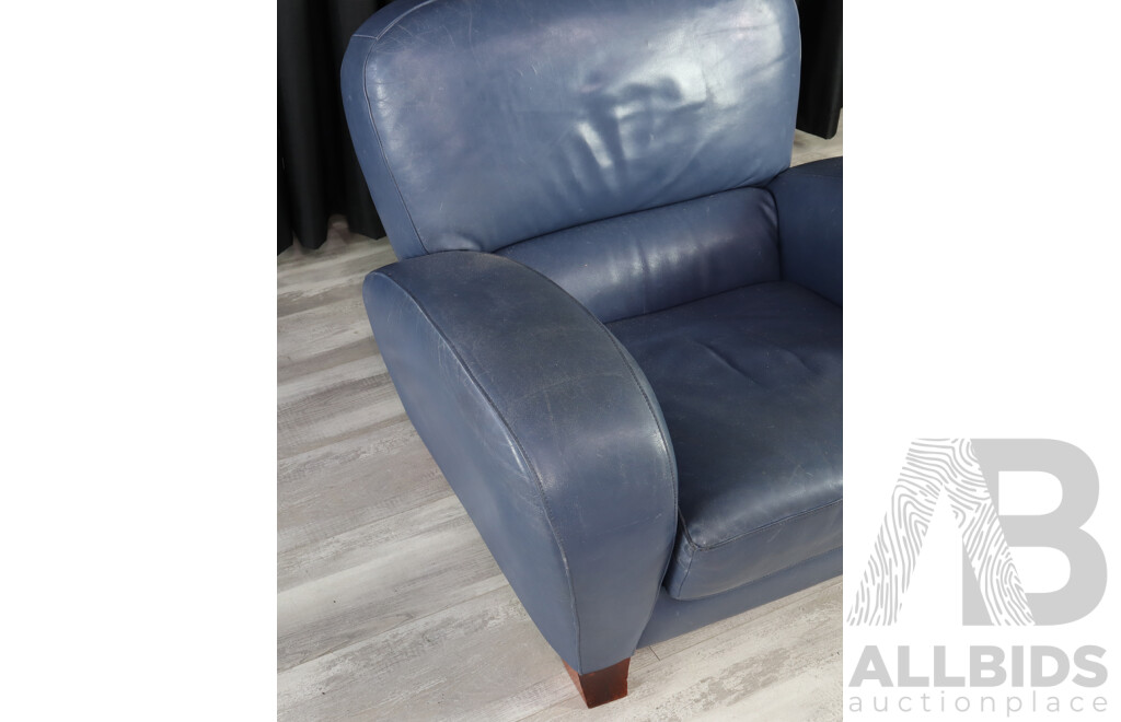 Pair of Blue Leather Club Armchairs by Artifex