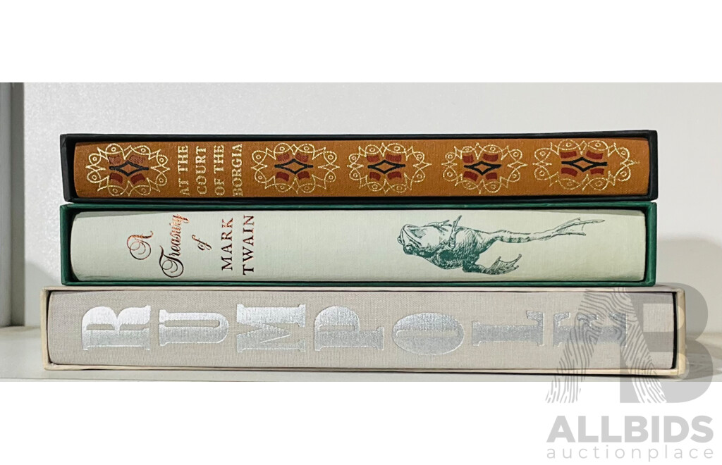 Three Folio Society Publications Comprising a Treasury of Mark Twain, Rumpole & at the Court of the Borgia, All Hardcovers in  Slip Cases