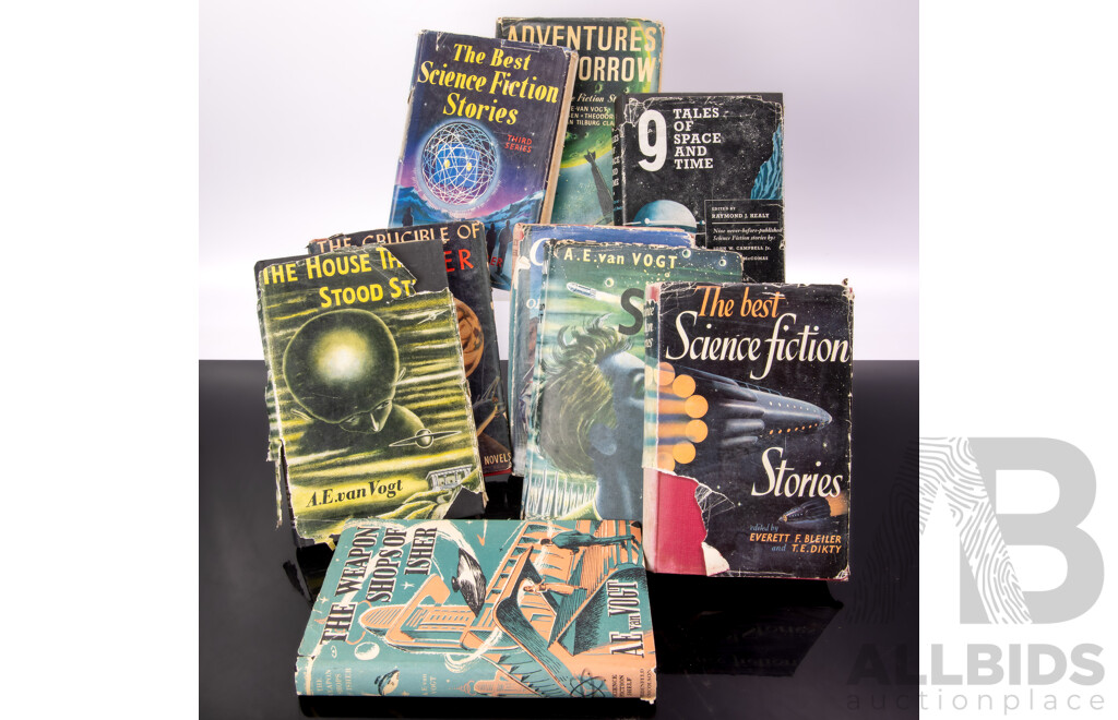 Collection Nine Pulp 1950s Sci Fi  Books, All Hardcovers with Dust Jackets