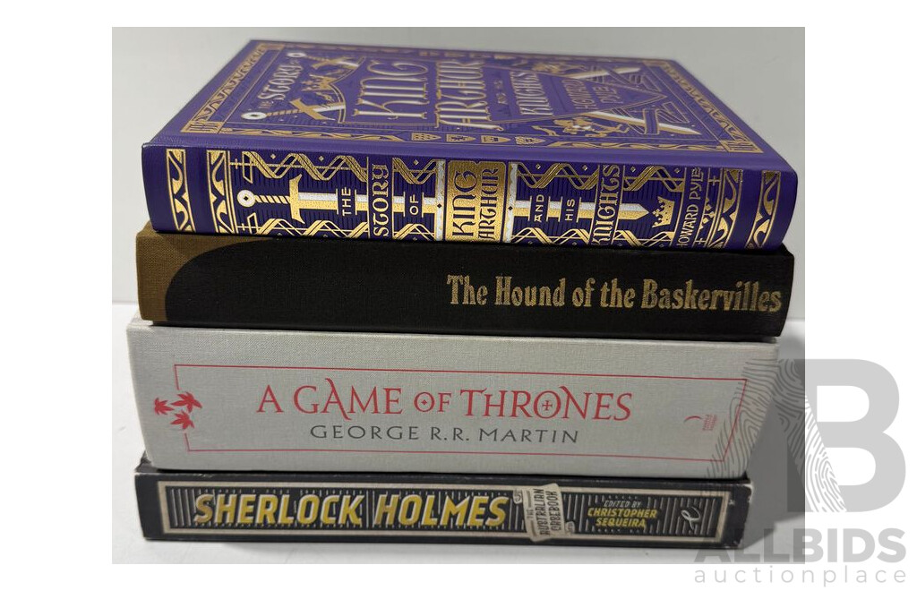 Collection Quality Hardcover Books Compising the Story of King Arthur, the Hound of the Baskervilles, Sherlock Holmes Australian Casebook & a Game of Thrones