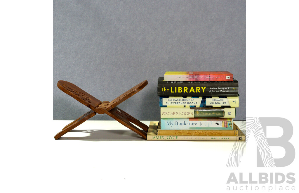 Collection Books Realting to Books and Book Collecting Also with Indian Carved Wooden Fold Out Book Stand