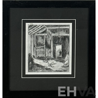 Three Vintage and Other Scenes, Pair of Country Cottages (Prints) and Chicken Coop (Pencil), 31 x 38 cm (Wonderful Mirror Frame) (3)