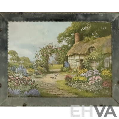 Three Vintage and Other Scenes, Pair of Country Cottages (Prints) and Chicken Coop (Pencil), 31 x 38 cm (Wonderful Mirror Frame) (3)