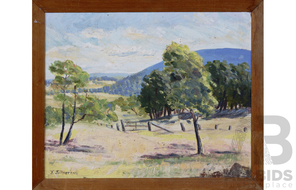 Joyce Johnstone, (Australian, Working 1960s), Mt Duval, Wheaton Property, Armidale (1962), Vintage Acrylic on Canvas, 45 x 55 cm (frame)