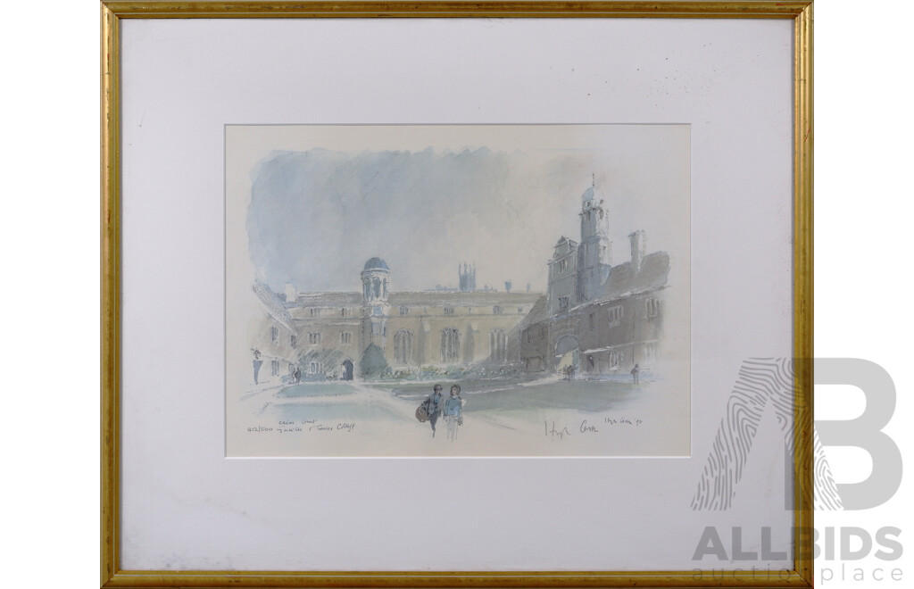 Hugh Casson, (British, 1910-1999), Caius Court, Gonville and Caius College, (University of Cambridge), Limited Edition and Signed Print of Original Watercolour, 55 x 66 cm (frame)