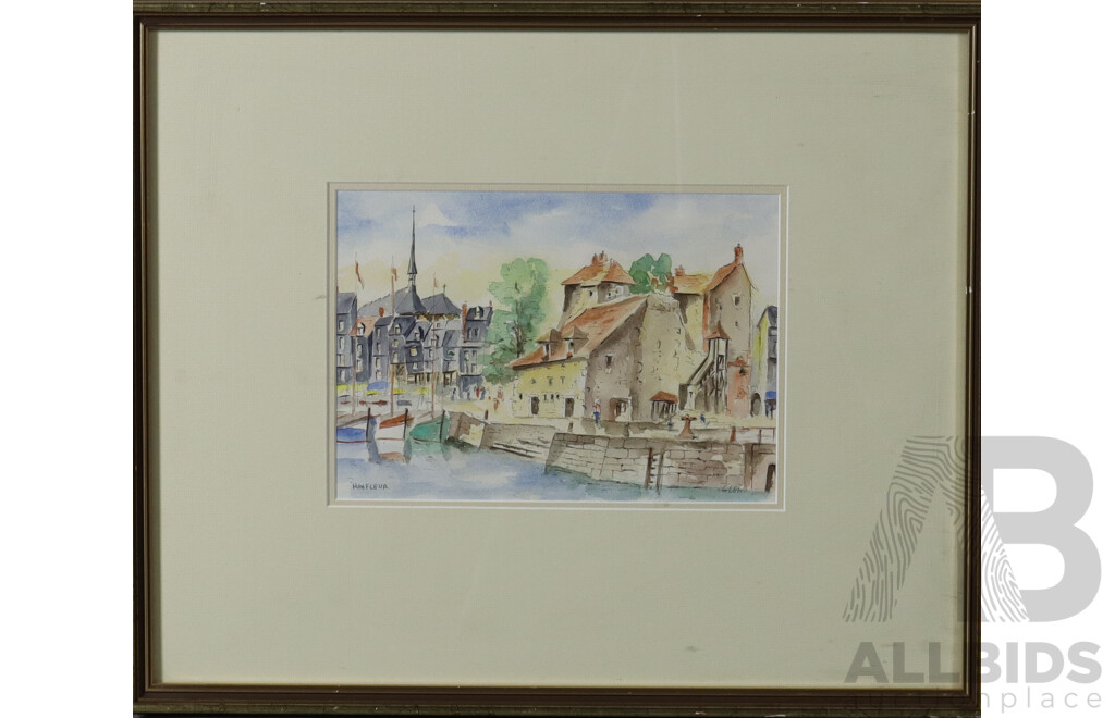 Glen, (Last Name and Date Unknown), Honfleur (Picturesque Village, Normandy, France), Original Watercolour, 46 x 46 cm (frame)