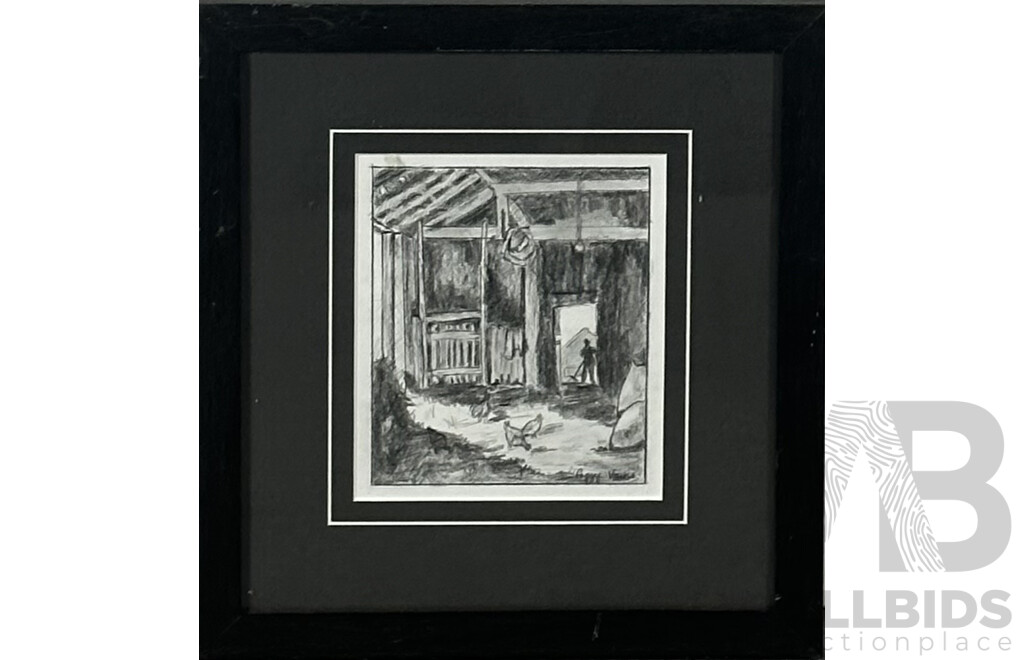 Three Vintage and Other Scenes, Pair of Country Cottages (Prints) and Chicken Coop (Pencil), 31 x 38 cm (Wonderful Mirror Frame) (3)