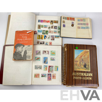 Collection of International Stamps Including Australian Predecimal, India, Hong Kong, Canada, USA, Instructions to Young Stamp Collectors Book and Vintage Receipts