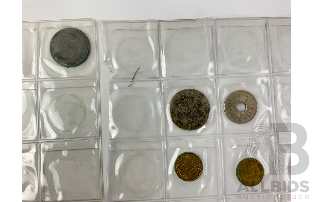 Collection of Antique and Vintage International Coins Including Mexico 1963 One Peso, Australia 1945 Victory Medallion Sweden, France, United Kingdom, Fiji, USA and More