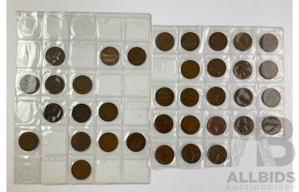 Australian Pennies Examples From 1917 to 1964, KGV, KGVI, QE2, Including 1931, No Doubles