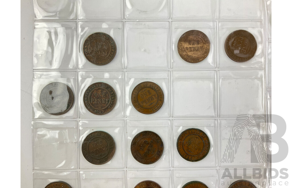 Australian Pennies Examples From 1917 to 1964, KGV, KGVI, QE2, Including 1931, No Doubles