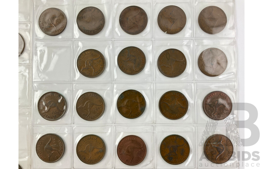 Australian Pennies Examples From 1917 to 1964, KGV, KGVI, QE2, Including 1931, No Doubles