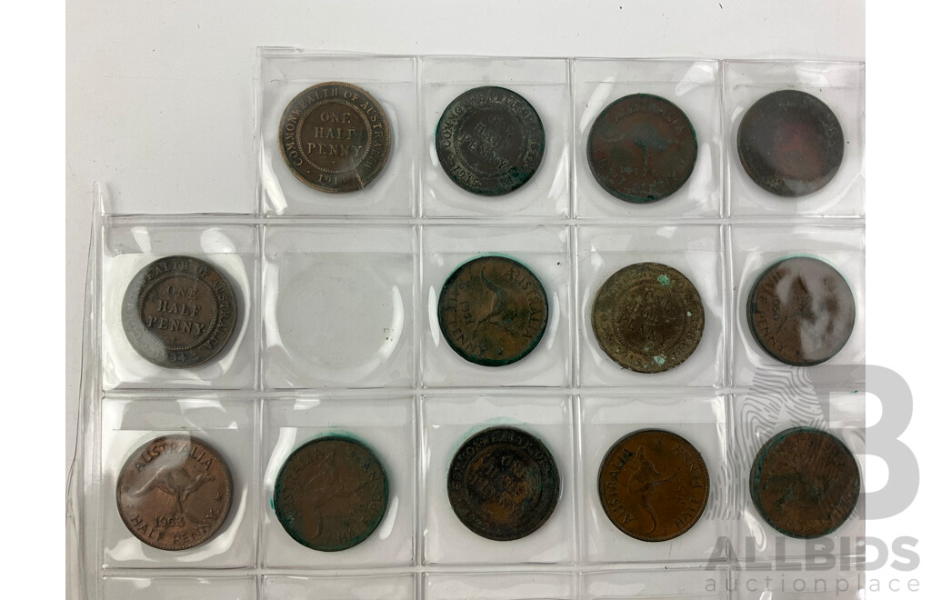 Australian Half Pennies Examples From 1913 to 1963 KGI, KGVI, QE2