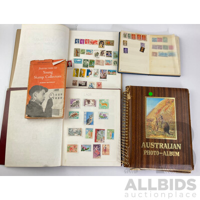 Collection of International Stamps Including Australian Predecimal, India, Hong Kong, Canada, USA, Instructions to Young Stamp Collectors Book and Vintage Receipts