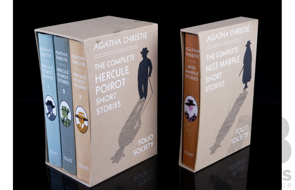 Three Volume Set, Hercule Poirot Stories, Agatha Christie, Along with Miss Marple Stories, All Folio Society Hardcovers in Slip Cases