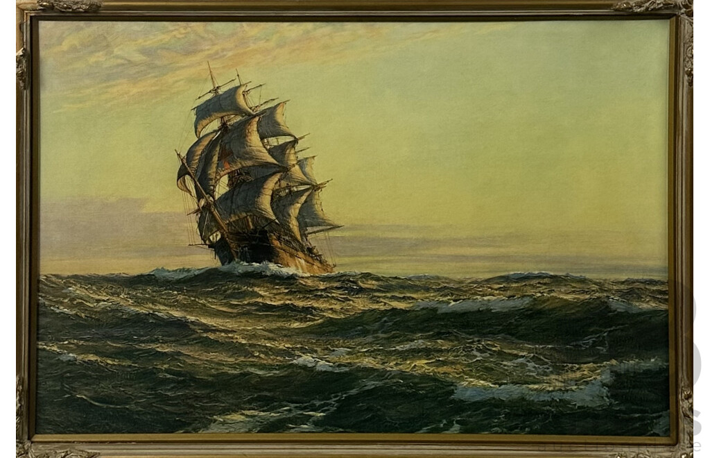 Montague Dawson (British, 1895-1973), Crest of a Wave, Quality Vintage Print of Original Oil, 47 x 69 cm (frame)