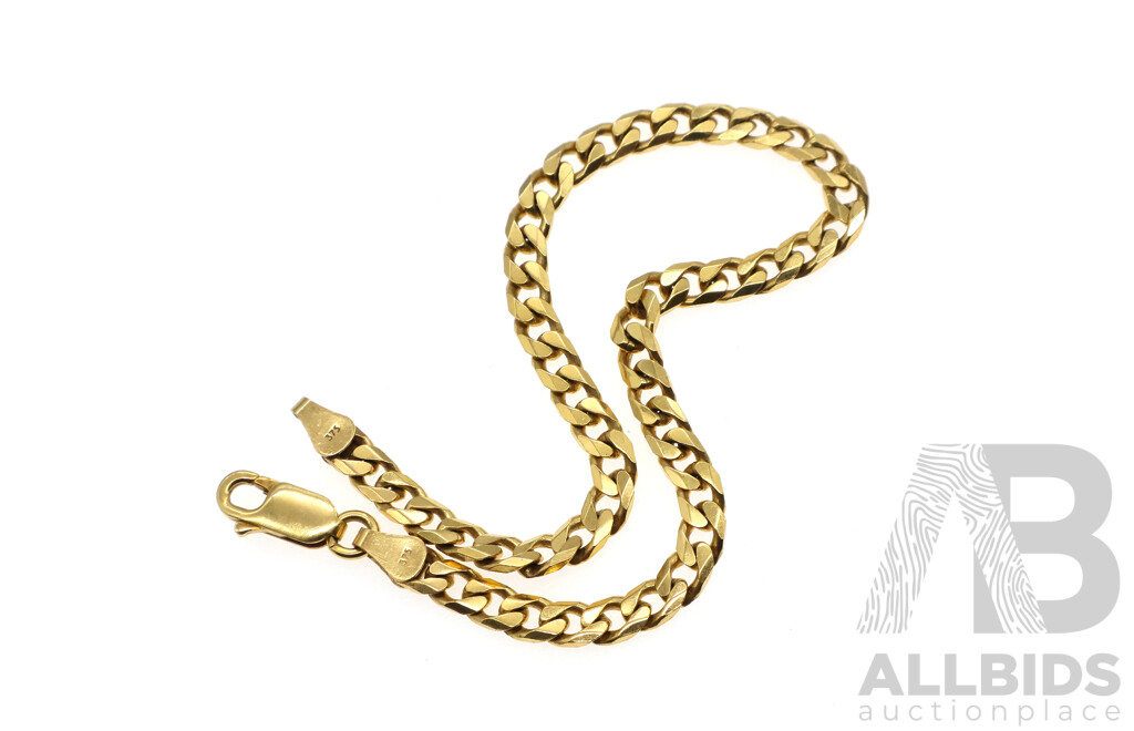 9ct Yellow Gold Flat Curb Link Bracelet, 19cm, 6.99 Grams