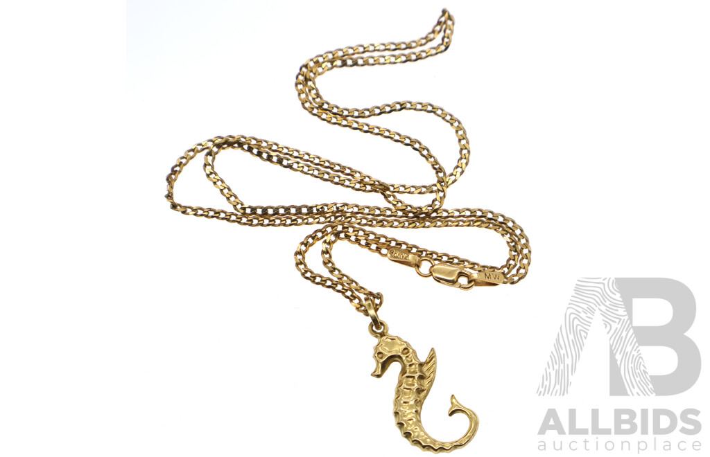 Zamel's 9ct Seahorse Pendant 25mm Long on 9ct Flat Curb Link Chain, 45cm, 3.53 Grams