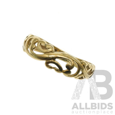 9ct Filigree Scrollwork Ring, Size J, 1.30 Grams