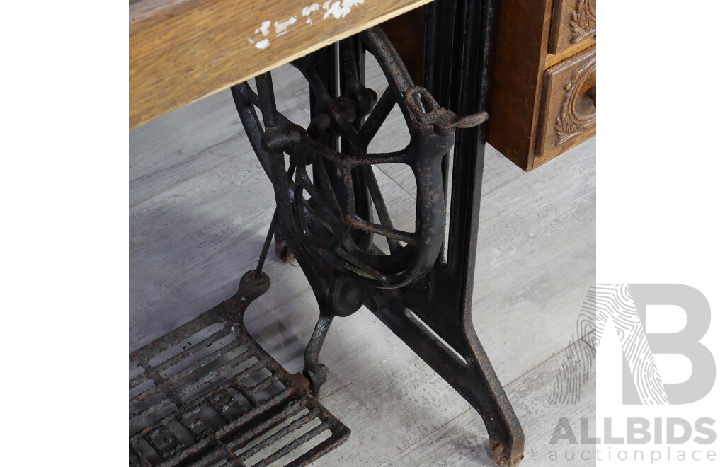 Singer Treadle Base Sewing Machine in Cabinet