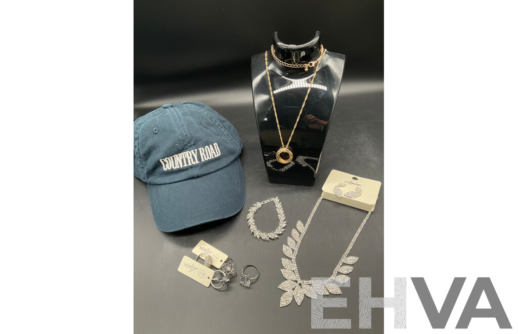 LOUISA Costume Jewellery Collection Including Necklaces, Rings, Bracelets and Country Road Cap - Lot of 8