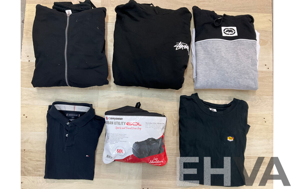 TOMMY HILFIGER, NIKE, KMART, ECKO UNLTD. Mens Fashion Bundle Size L/XL and Caribee Duffle Bag - Lot of 6