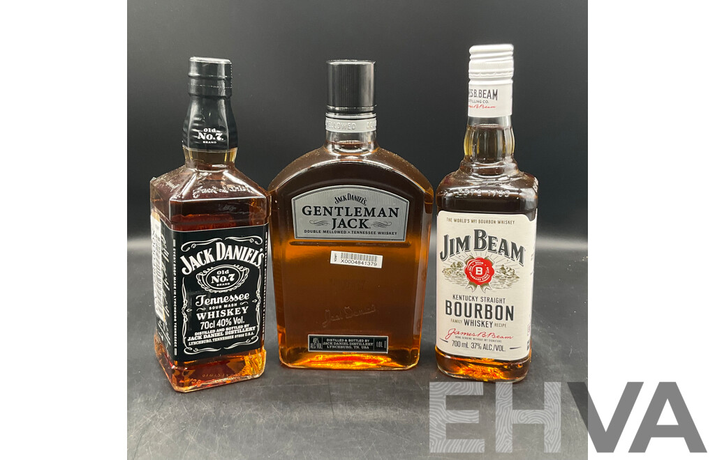 Jack Daniels Whiskey, Jack Daniels Gentalman Jack and Jim Beam Bourbon