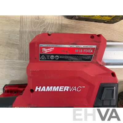 Milwaukee Hammervac Dust Extractor 18V (M18FDEX), Rotary Hammer (M18FH), Dust Trap and 12.0Ah, 6.0Ah Battery - Lot of 5