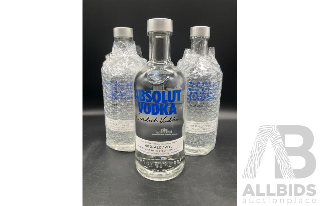 700ml Bottle of Absolut Vodka - Lot of 3