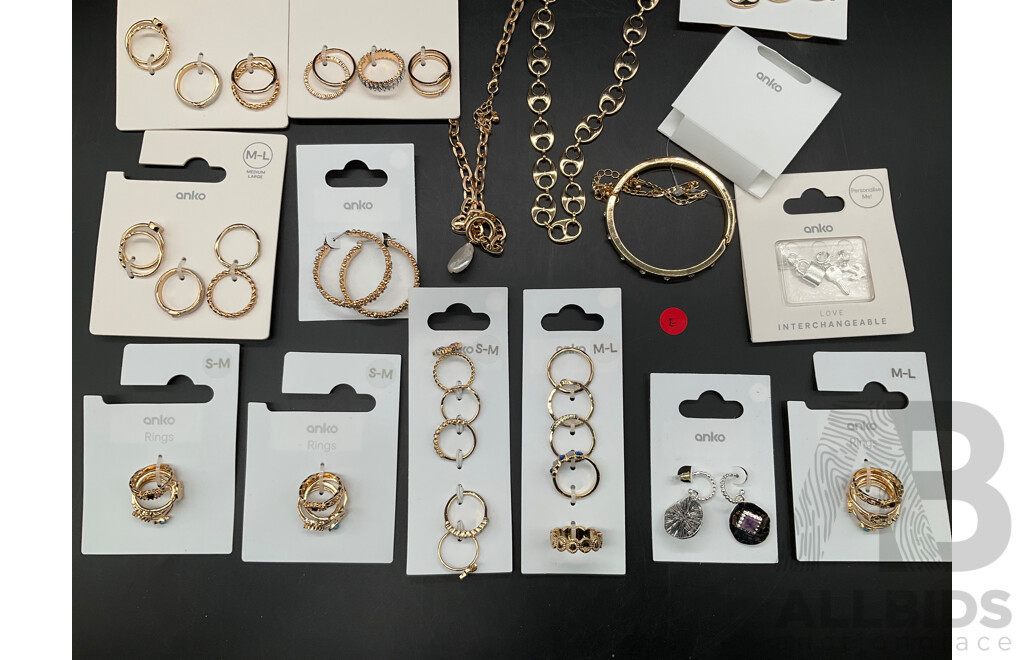 ANKO Costume Jewellery Collection Including Necklaces, Rings, Earrings and Bracelets - Lot of 20