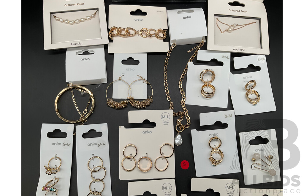 ANKO Costume Jewellery Collection Including Necklaces, Rings, Earrings and Bracelets - Lot of 20