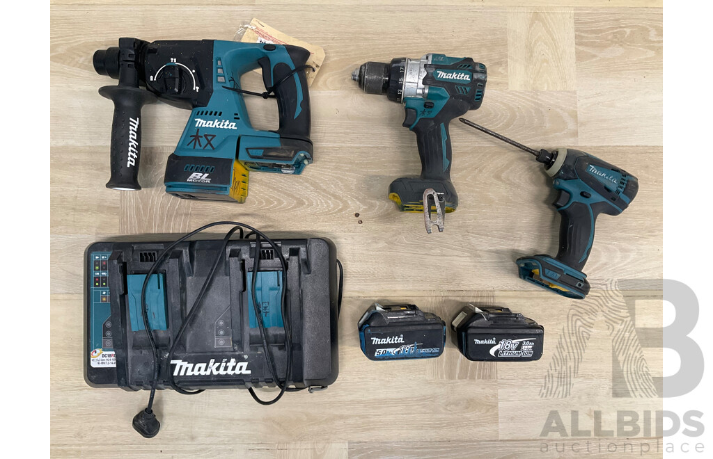 Assorted of  MAKITA Power Tools, Charger and Batteries - Lot of 6