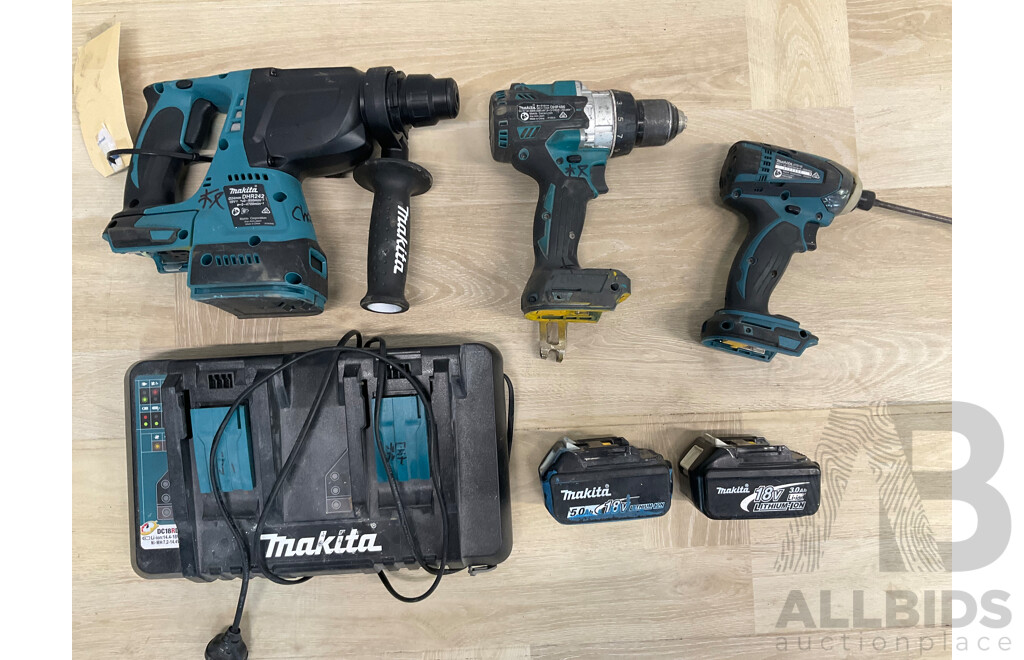 Assorted of  MAKITA Power Tools, Charger and Batteries - Lot of 6